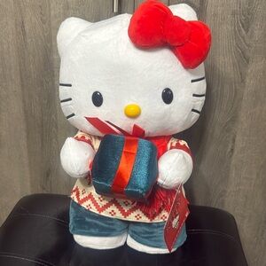 New Hello Kitty In Christmas Sweater With Wrapped Gift Plush Greeter With Tag